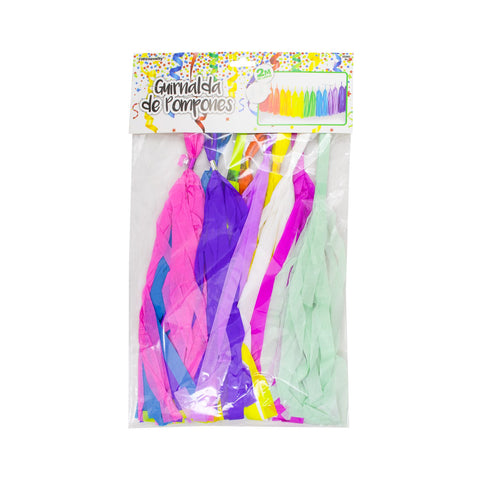 Decoración guirnalda de pompones de colores 10 piezas