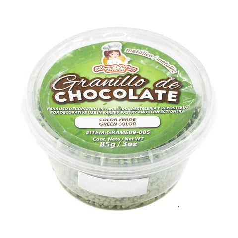 Granillo de chocolate verde metálico