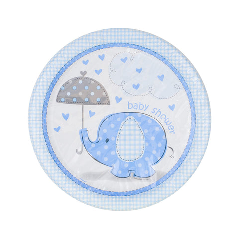Plato 9 Pulgadas Baby Shower Elefante Azul 8 Piezas