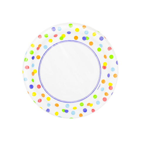 Plato 7 Pulgadas Blanco Con Puntos De Colores 8 Piezas