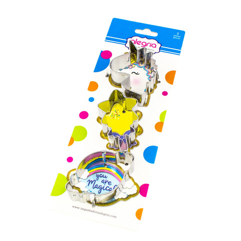 Juego Cortador Metal Galleta Arcoiris Unicornio 3 Piezas.