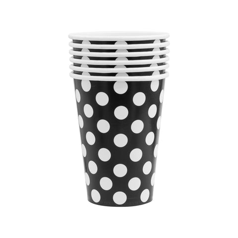 Vasos 12 Oz. De Papel Color Negro Con Puntos 6 Piezas